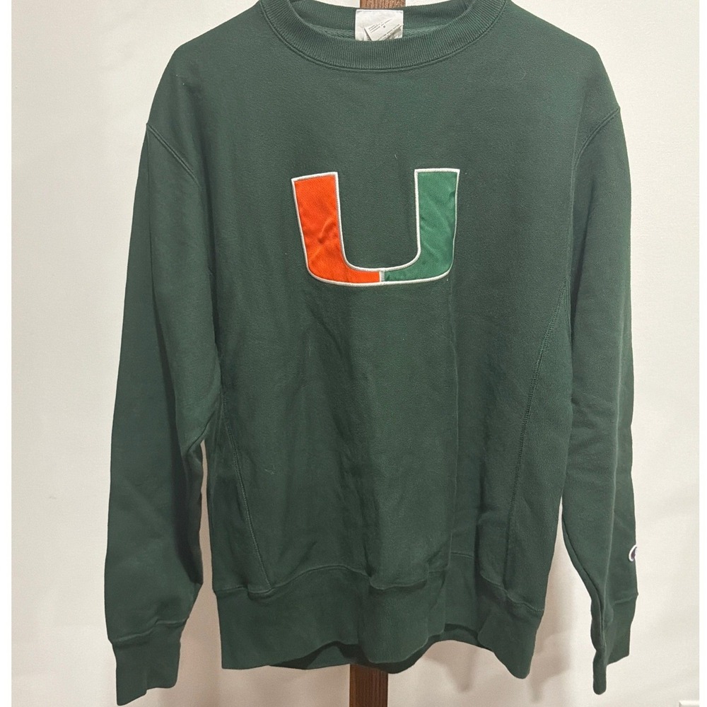 Champion Reverse Weave University Miami Sweatshirt Green M NCAA Retro Athletic